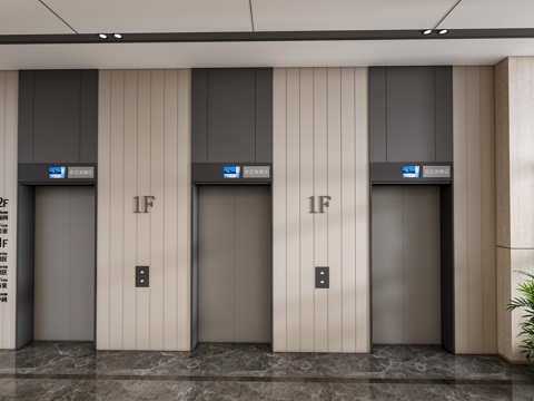 现代电梯厅 电梯门 电梯间su模型