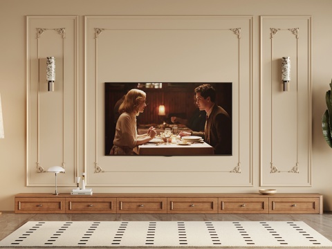  法式中古风电视背景墙 电视柜 落地灯3d模型 