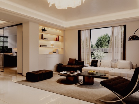  现代客厅大平层 现代客餐厅3d模型 