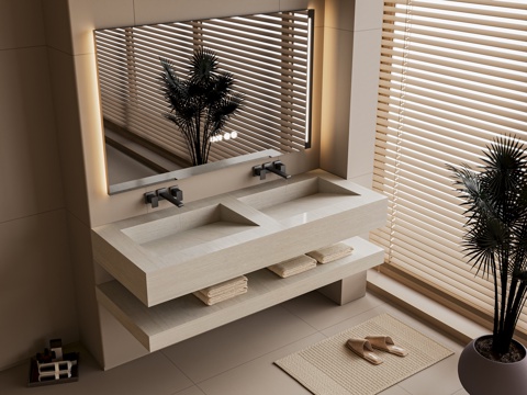  现代洗手盆 双人洗手盆 卫浴用品 洗手间3d模型 