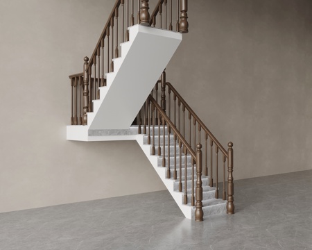 新中式楼梯 转角楼梯su模型