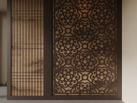 新中式隔断su模型