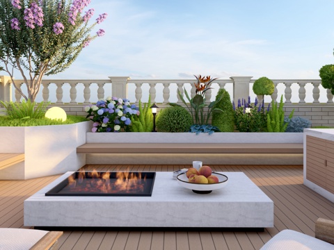 庭院花池卡座su模型