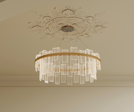  现代奶油风吊灯 玻璃吊灯3d模型 