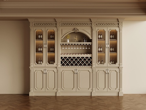  法式复古风酒柜3d模型 