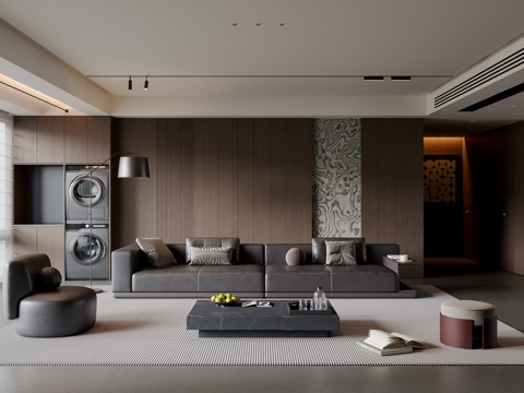  现代意式客厅 沙发茶几 多人沙发 休闲椅 落地灯3d模型 