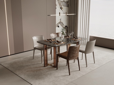 现代意式餐桌椅su模型