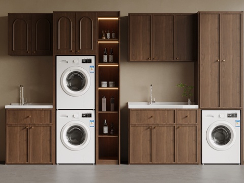 中古风洗衣机柜 阳台柜su模型