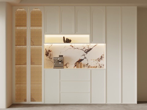 奶油风餐边柜su模型