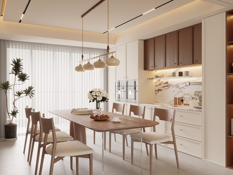  中古风餐厅 餐桌椅 酒柜 餐边柜3d模型 