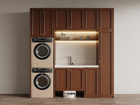 中古风洗衣机柜 阳台柜su模型