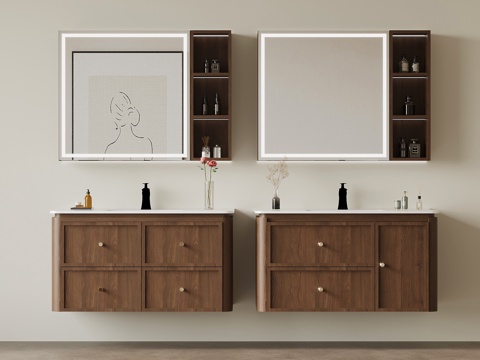 中古风浴室柜 卫浴摆件su模型