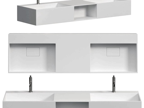  固体表面石材双盆壁挂式洗手台3d模型 