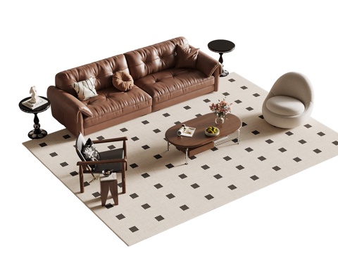  中古风沙发茶几组合3d模型 