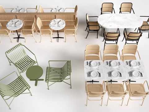 现代餐厅桌椅 餐饮桌椅 餐饮家具su模型