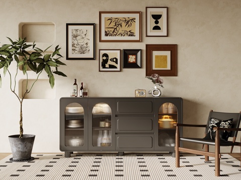  法式复古风餐边柜 酒柜 斗柜3d模型 