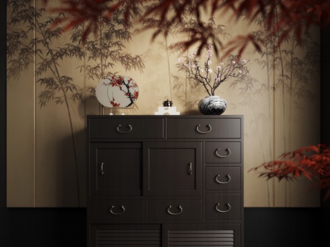 新中式储物柜 边柜su模型