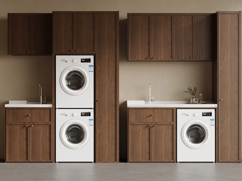  中古风洗衣机柜 阳台柜3d模型 