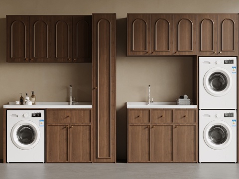  中古风洗衣机柜 阳台柜3d模型 