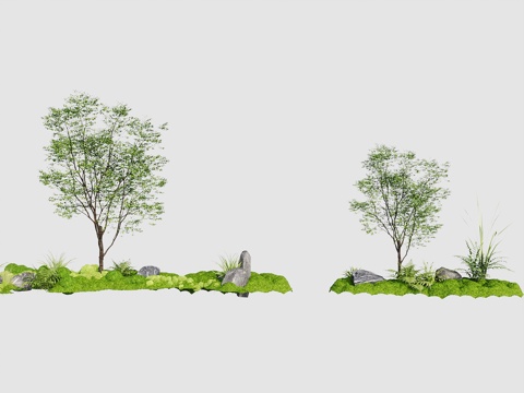  室内苔藓墙造景 庭院景观 苔藓景观 庭院微地形 新中式庭院景3d模型 