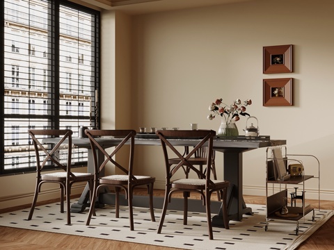  法式复古风茶台 茶桌椅3d模型 