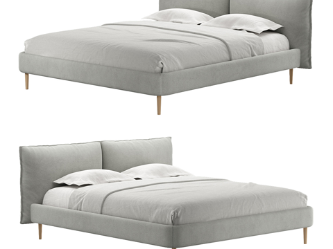  现代简约双人床 双人床 简约床 卧室床 抱枕3d模型 