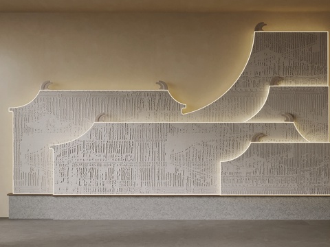 新中式墙饰su模型