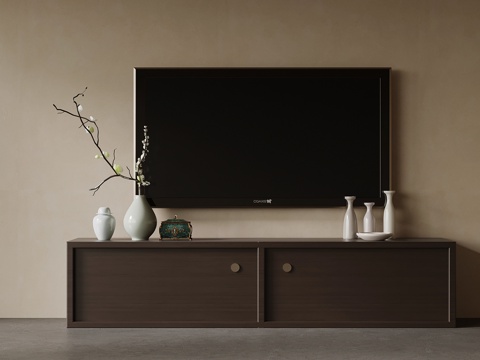 新中式电视柜 矮柜su模型