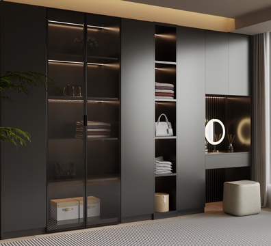 现代衣柜 成品衣柜 梳妆台su模型