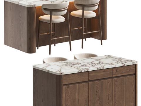  Ferrara半高吧凳与岛式餐桌3d模型 