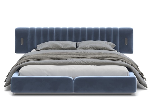  现代简约双人床 双人床 简约床 卧室床 抱枕 床垫3d模型 