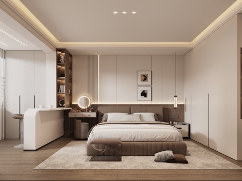  现代卧室 奶油风卧室 原木风卧室3d模型 