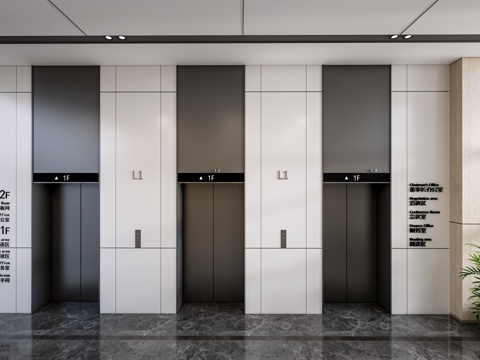 现代电梯厅 电梯门 电梯间su模型