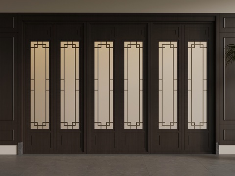  新中式双开门 装饰隔断v3d模型 
