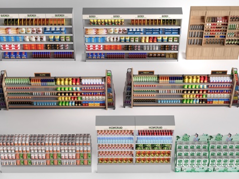 现代超市货架 零食店货架 置物架 文创展架su模型