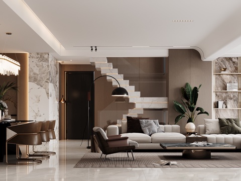  现代轻奢客餐厅3d模型 