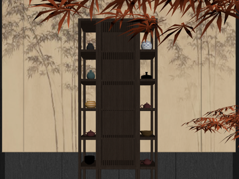 新中式博古架 置物架su模型