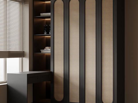 法式藤编书柜su模型