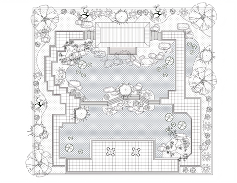 新中式庭院景观平面图cad施工图