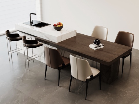  现代意式岛台 餐桌椅3d模型 