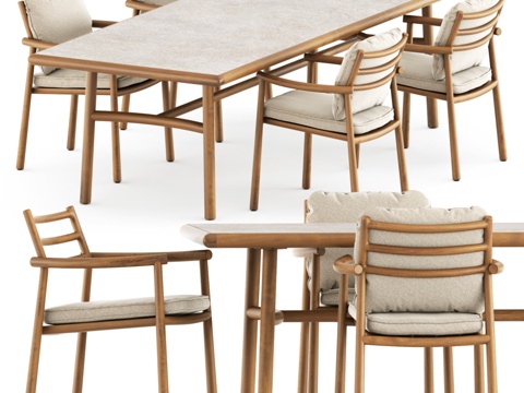  Tribu品牌浮世绘扶手椅与浮世绘餐桌3d模型 