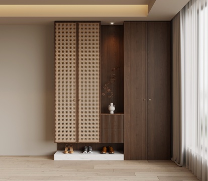  中古风鞋柜 入户鞋柜3d模型 