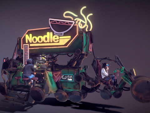  霓虹贫民窟  拉面人力车3d模型 