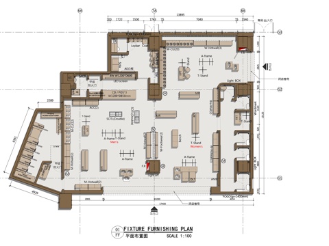 lululemon露露乐蒙运动服饰服装店平面布置图cad施工图