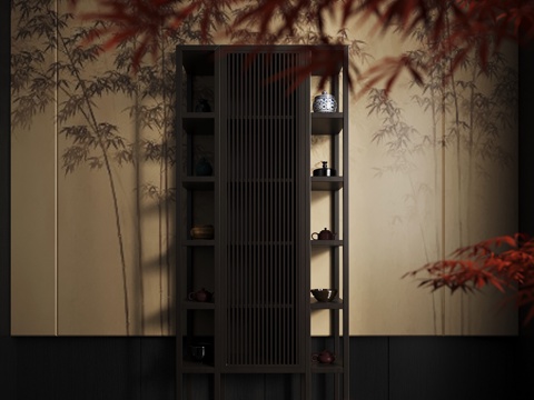  新中式博古架 置物架3d模型 