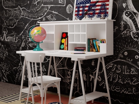  现代儿童书桌椅 书桌椅3d模型 