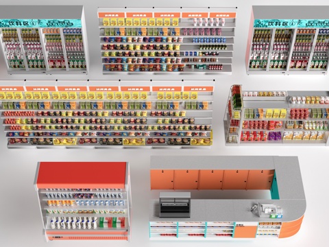 现代超市货架 零食店货架 置物架 文创展架su模型