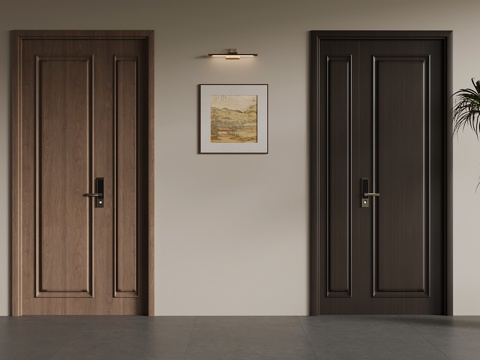 新中式子母门 防盗门su模型