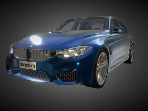  宝马M3轿车托帕石蓝汽车3d模型 