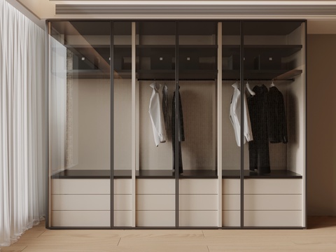 现代衣柜 玻璃柜门su模型